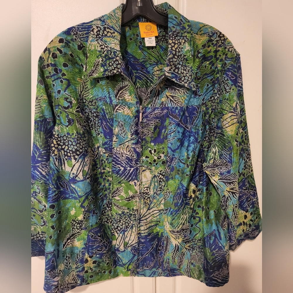Ruby Rd. Blue and Green Vintage Woman's Jacket Size 18W EUC